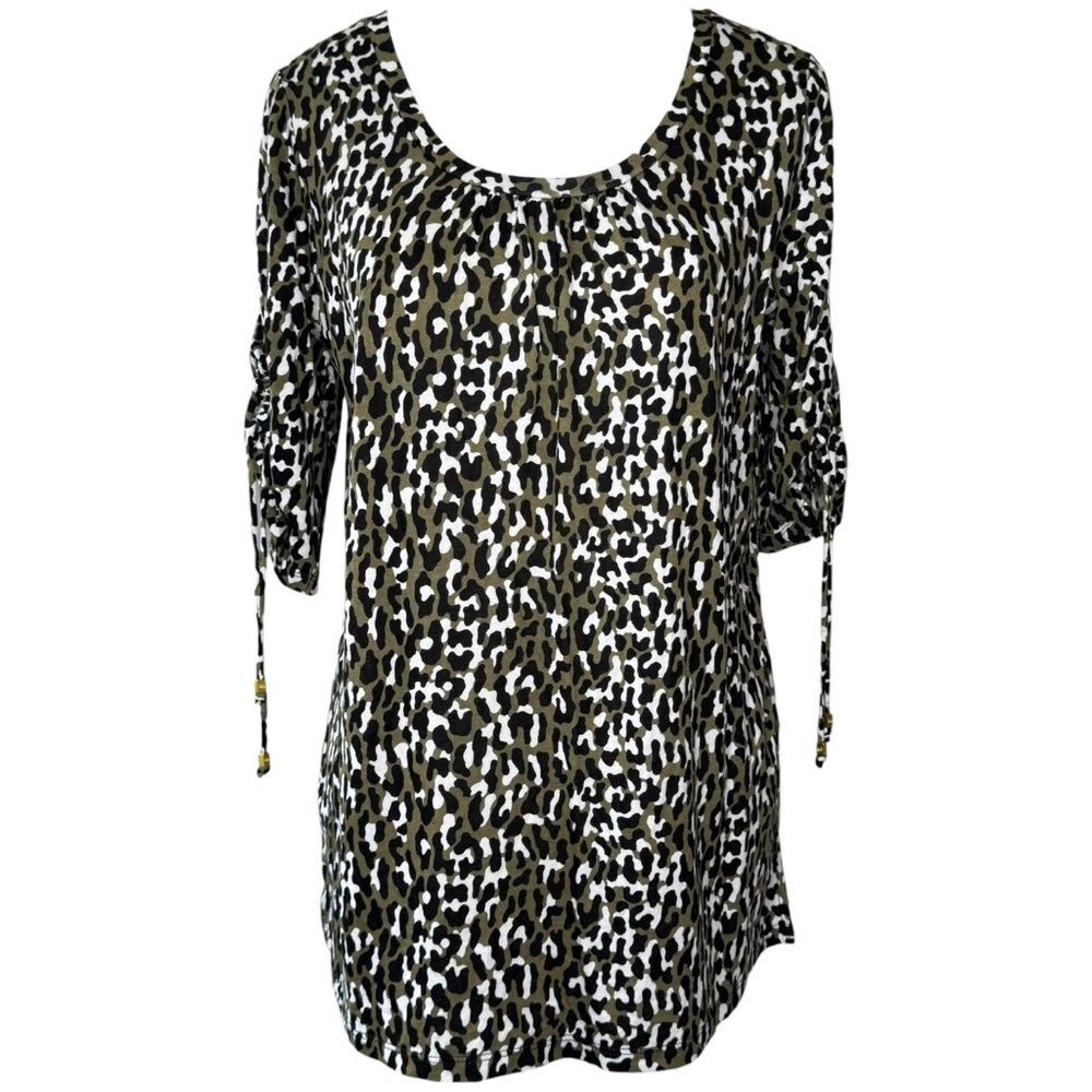 |NWT| MICHAEL KORS Animal Print Scoop Neck 1/2 Ruched Sleeve Top